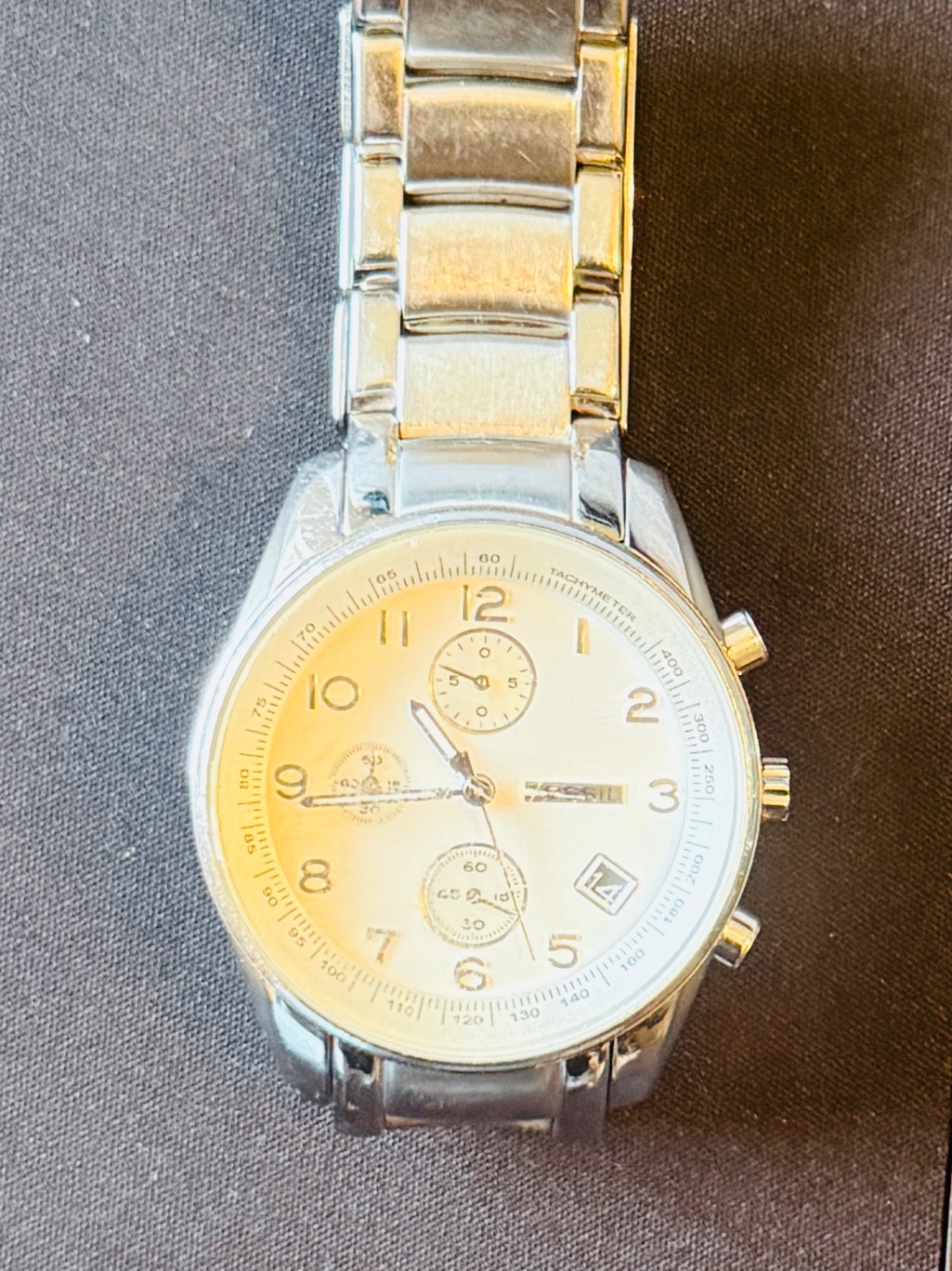 Classic Fossil Silver-Tone Chronograph Watch Pre-Owned